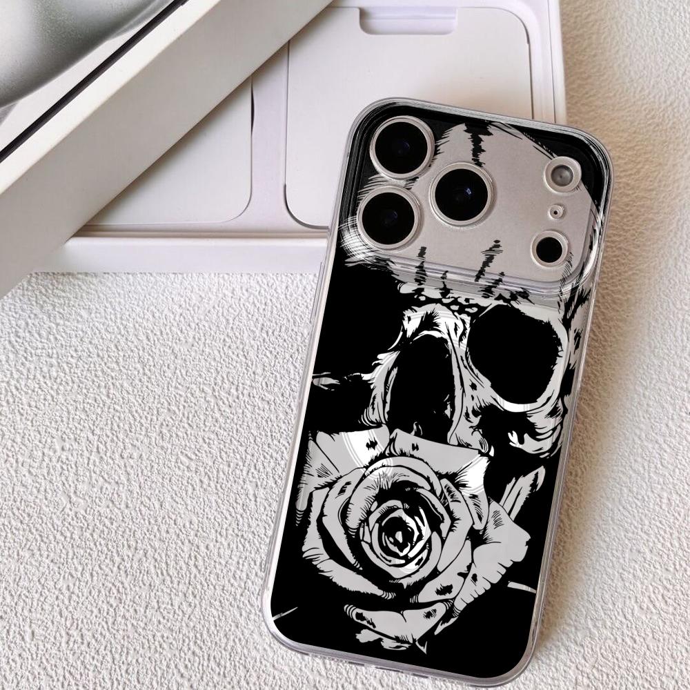 

Крутой чехол для телефона с черепом для iPhone 17 16 15 14 13 12 Pro Max Plus с магнитным прозрачным чехлом Беспроводная зарядка iPhone17 Pro Max