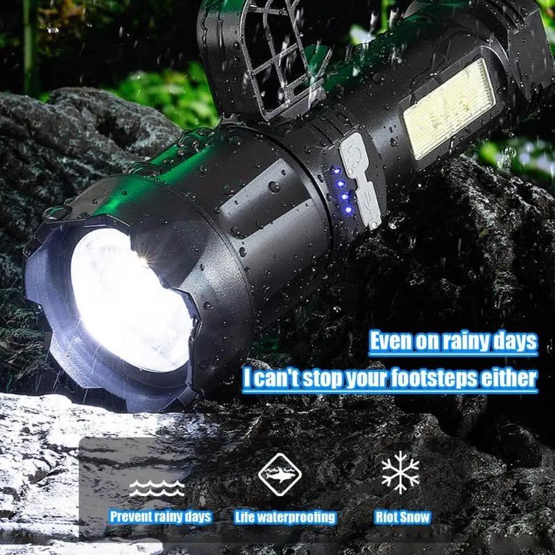 2 IN 1 Ultra Bright Portable LED Flashlight High-power Rechargeable Spotlight with COB Side Lights Supporting Telescopic Zoom