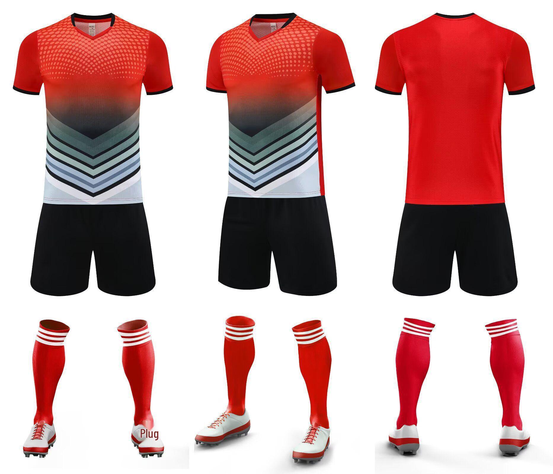 

Summer Quick-Dry Adult & Children s Football Uniform Set - Loose Short Sleeve Professional Training & Competition Jersey 2XL червоний