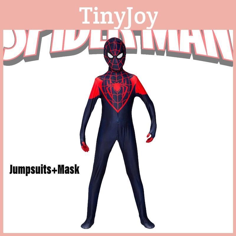 Spider-man Miles Morales Cosplay Costume For Adults And Kids Polyester Fiber Jumpsuit And Hood Included