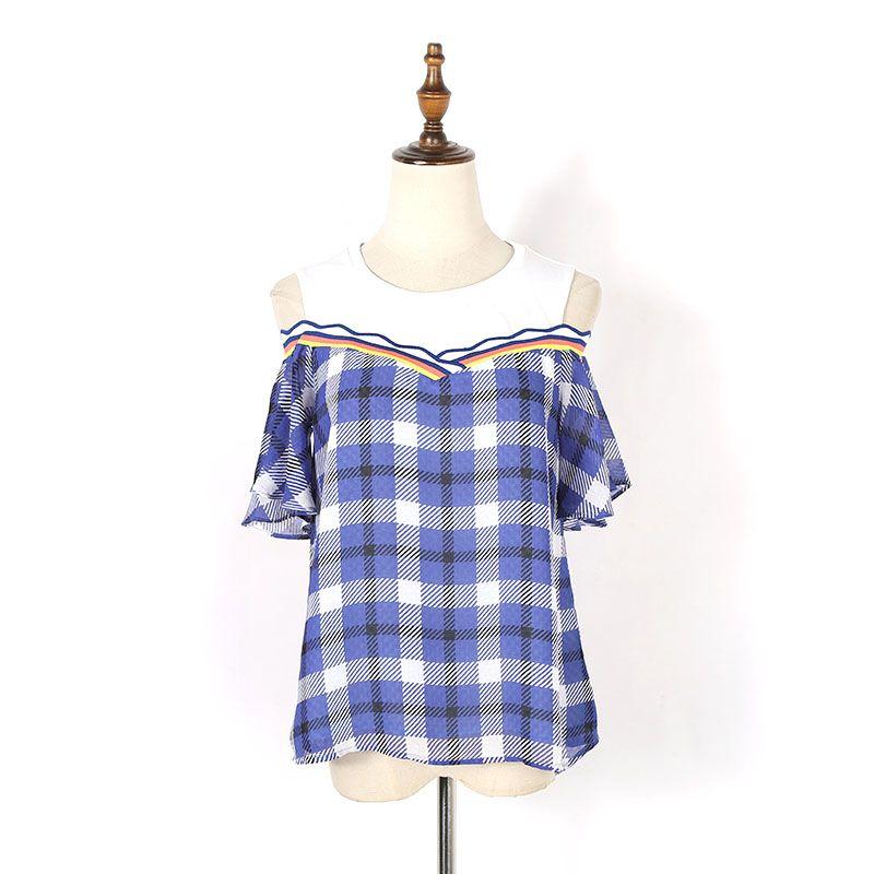 

Лето 2025 Новинка Женская одежда Мода Сексуальный с открытыми плечами Имитация двойки Свободный Облегающий Пуловер Молодежная Майка Топы Blue S