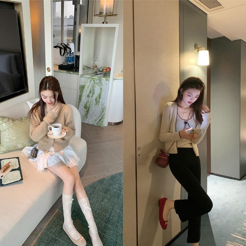 Sheepskin Version Leather Bow Round Head Light Mouth Color Matching Flat Ballet Shoes Women's Commuter Shoes