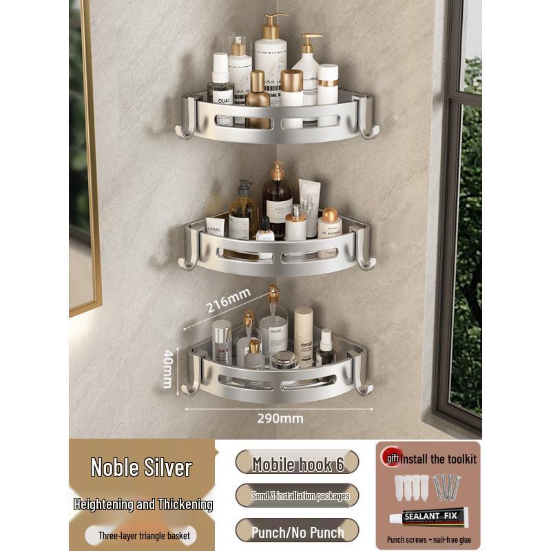 Punch-Free Wall-Mounted Bathroom Shower Corner Shelf