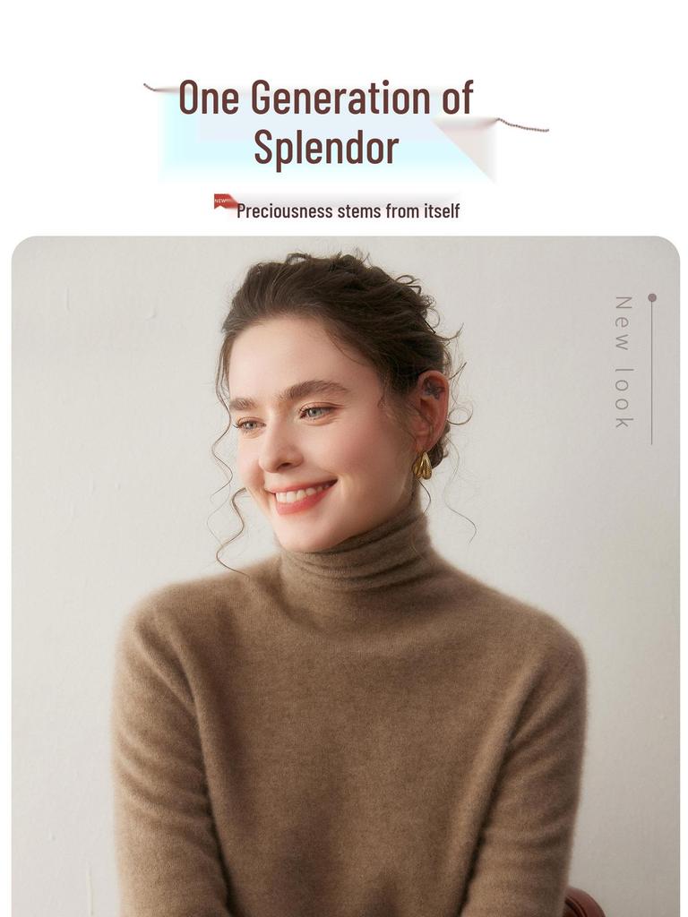 Top-tier Women's Slim-Fit Cashmere Turtleneck with Rolled Hem - Perfect for Autumn and Winter.