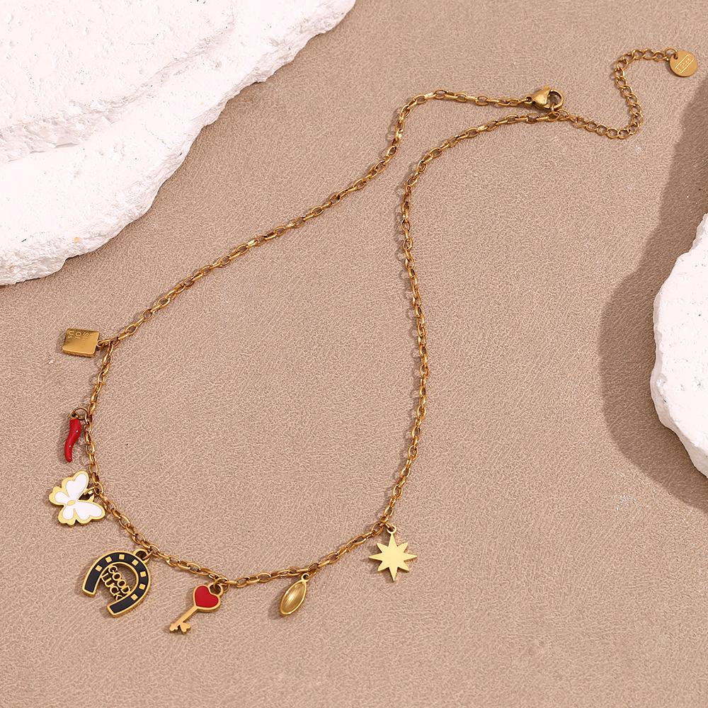 MamacitaSlay Hawaiian Style Enamel Chili Butterfly Star Pendant Stainless steel necklaces Jewelry on the neck women's neck chain