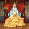 Naturlig Cypress Guldmynt Maitreya Buddha Staty Kinesisk karaktäristisk träsnideri Hem, Rum, Kontor, Gud av rikedom Tillbehör