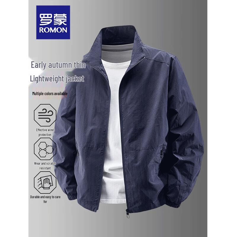 ROMON Men's Casual Windproof Stand-Collar Jacket