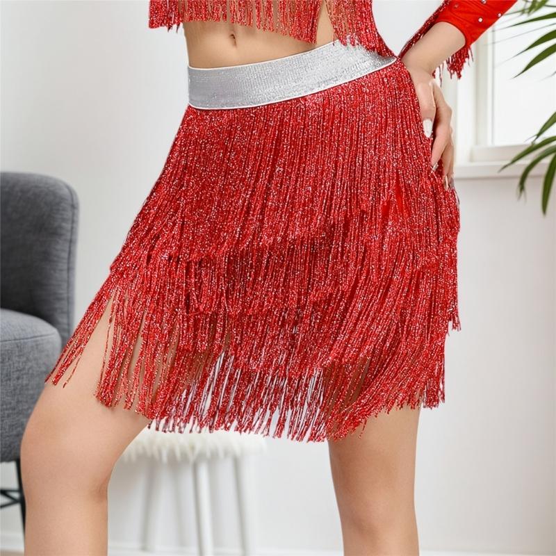 Competition Ready Latin Dance Dress Body Stretch Fabric Multi Layer Swing Fringe Professional Performances Wear