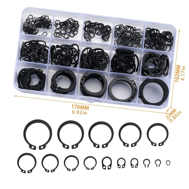 300pcs Clip Set 4mm to 28 Size Precisions Rings Assortment Comprehensive Clip Selection for Mechanics & Enthusiasts