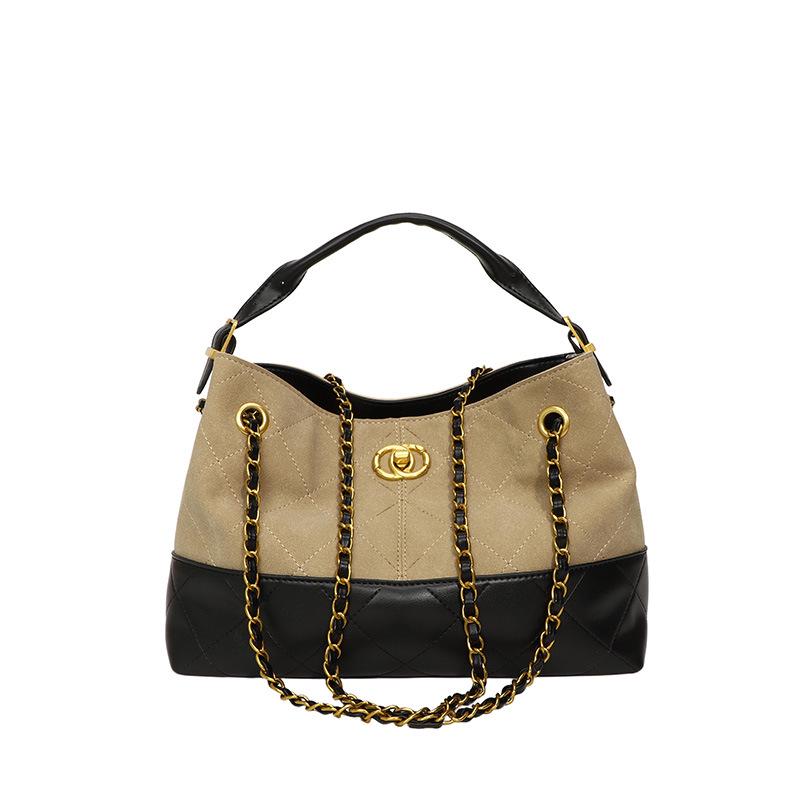 Damen Retro Farbblock Tragetasche mit Kette - Vielseitiger Schulter- & Umhängetaschen-Stil für den täglichen Gebrauch