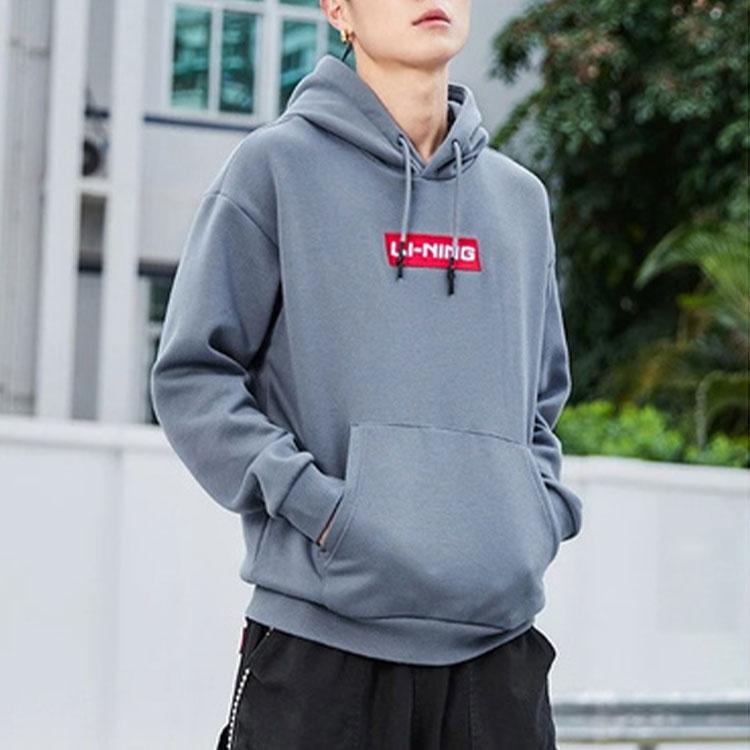 Li Ning Fleece Lined Loose Fit Hooded Pullover Sweatshirt Unisex sweatshirt Firestone-Blue AWDQD06-3