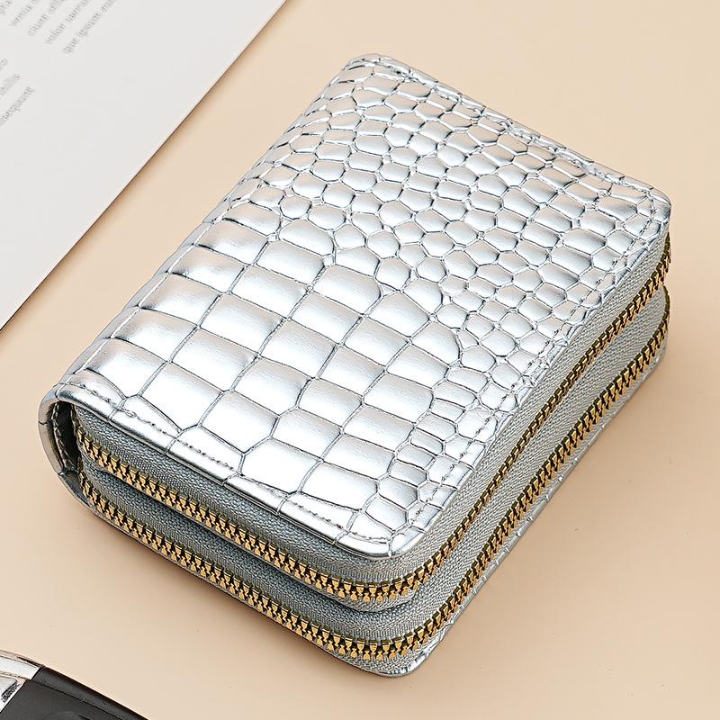 Women's Crocodile Pattern Accordion Zipper Card Holder & Coin Purse - Multi-Card Slots, Large Capacity