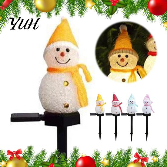 LED Decorative Lawn Ornament Solar Snowman Pathway Lights, Outdoor Waterproof Ground Stake with Resin Landscape Lamp Light, Garden Light for