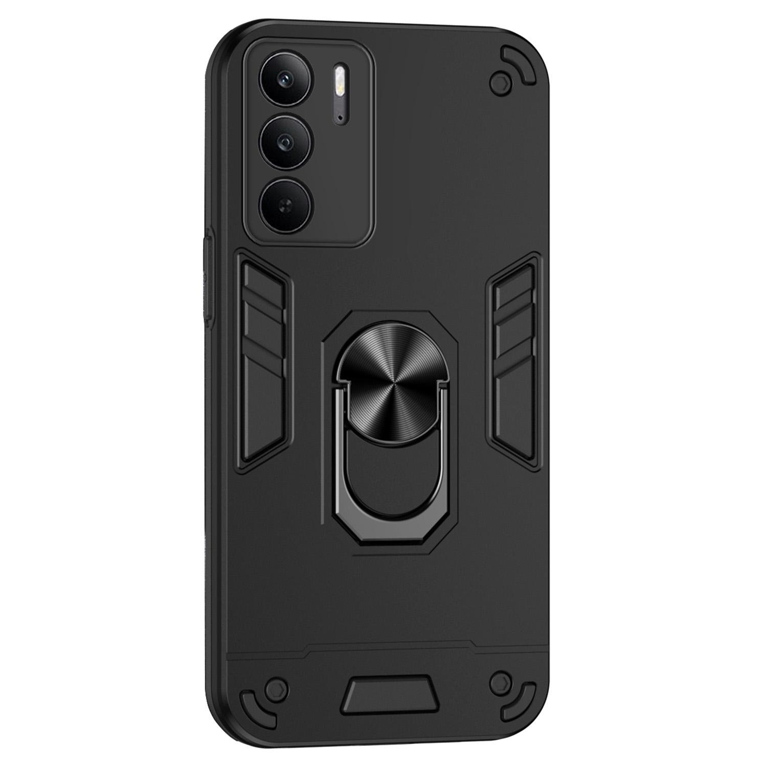 

For Realme C75 Case PC+TPU Drop Defend Phone Cover with Ring Kickstand Black