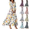 Women's Fashion V-Neck Floating Beach Dresses Seven Sleeve Floral Printed Dresses