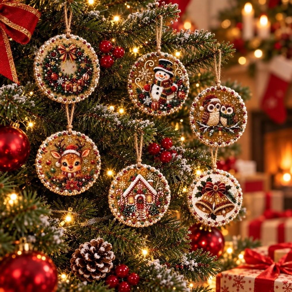 6 Stück Diamond Painting Kits Handgemachte DIY Bastelsets Neue Weihnachtsbaum-Anhänger Heimdekoration
