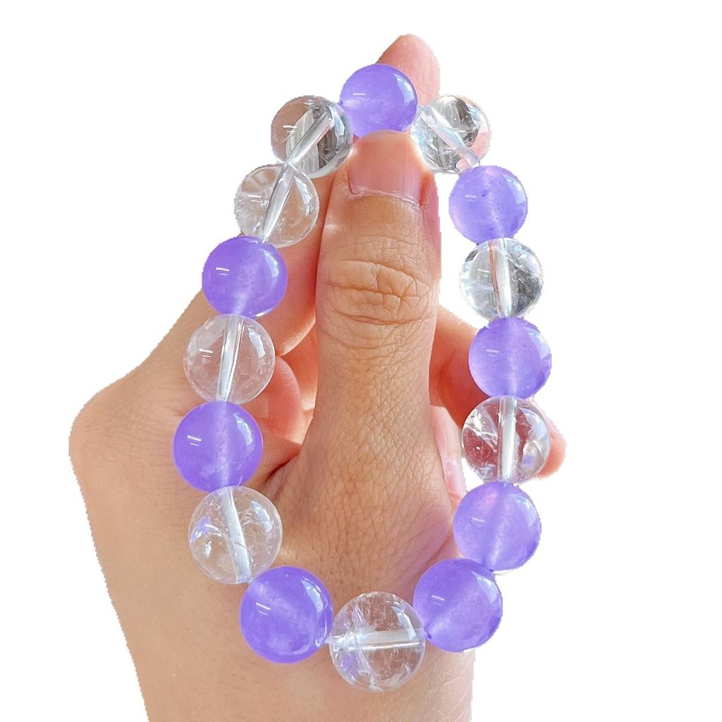 12Mm Large Grain Violet Quartz Rock Natural White Crystal Contrast Color Design Bracelet Bracelet