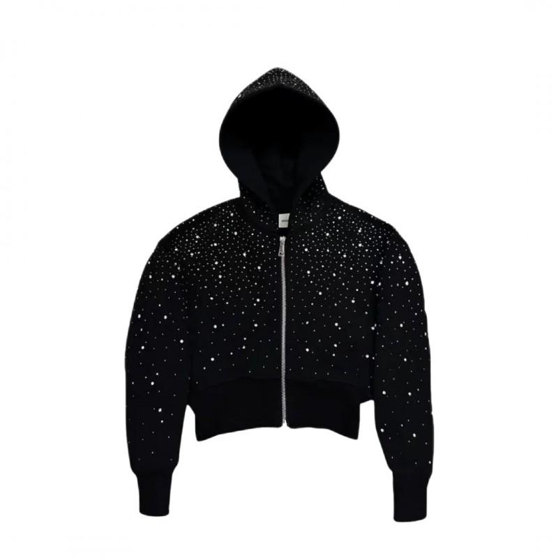 Studded Starry Sky Hooded Zip-Up Sweatshirt Unisex Streetwear Oversized Long Sleeve Pullover