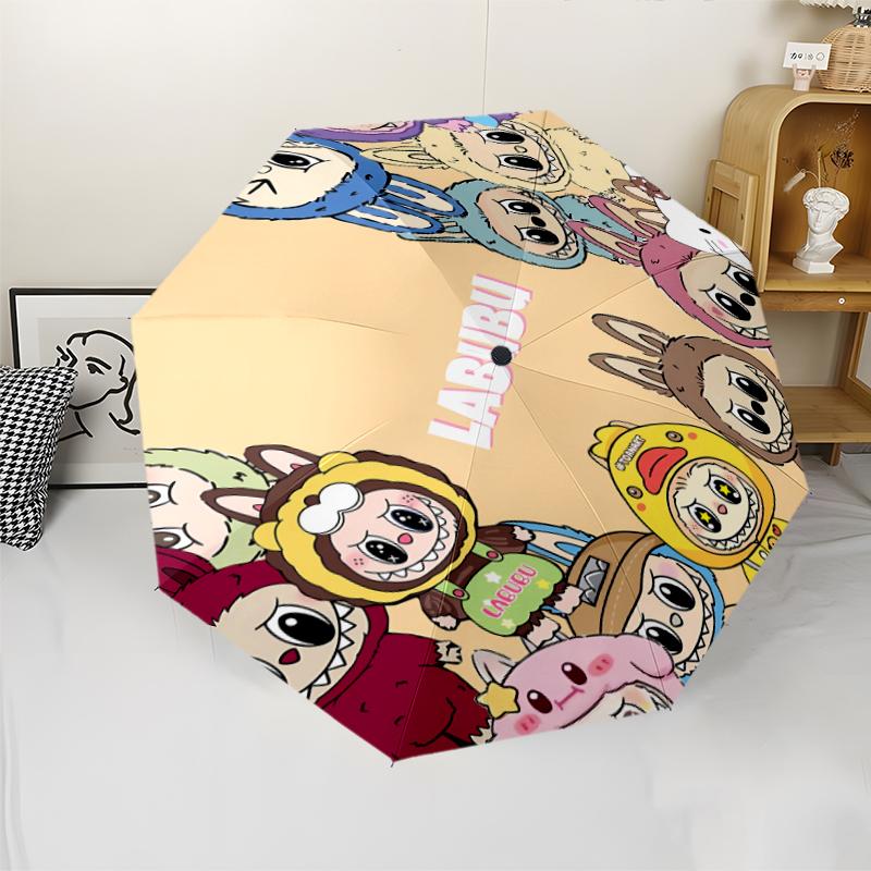 Labubu1 Print Automatic Umbrella, 8 Rib Iron Frame, Plastic Handle, Suitable for Outdoor Travel &Daily , Ideal Gift
