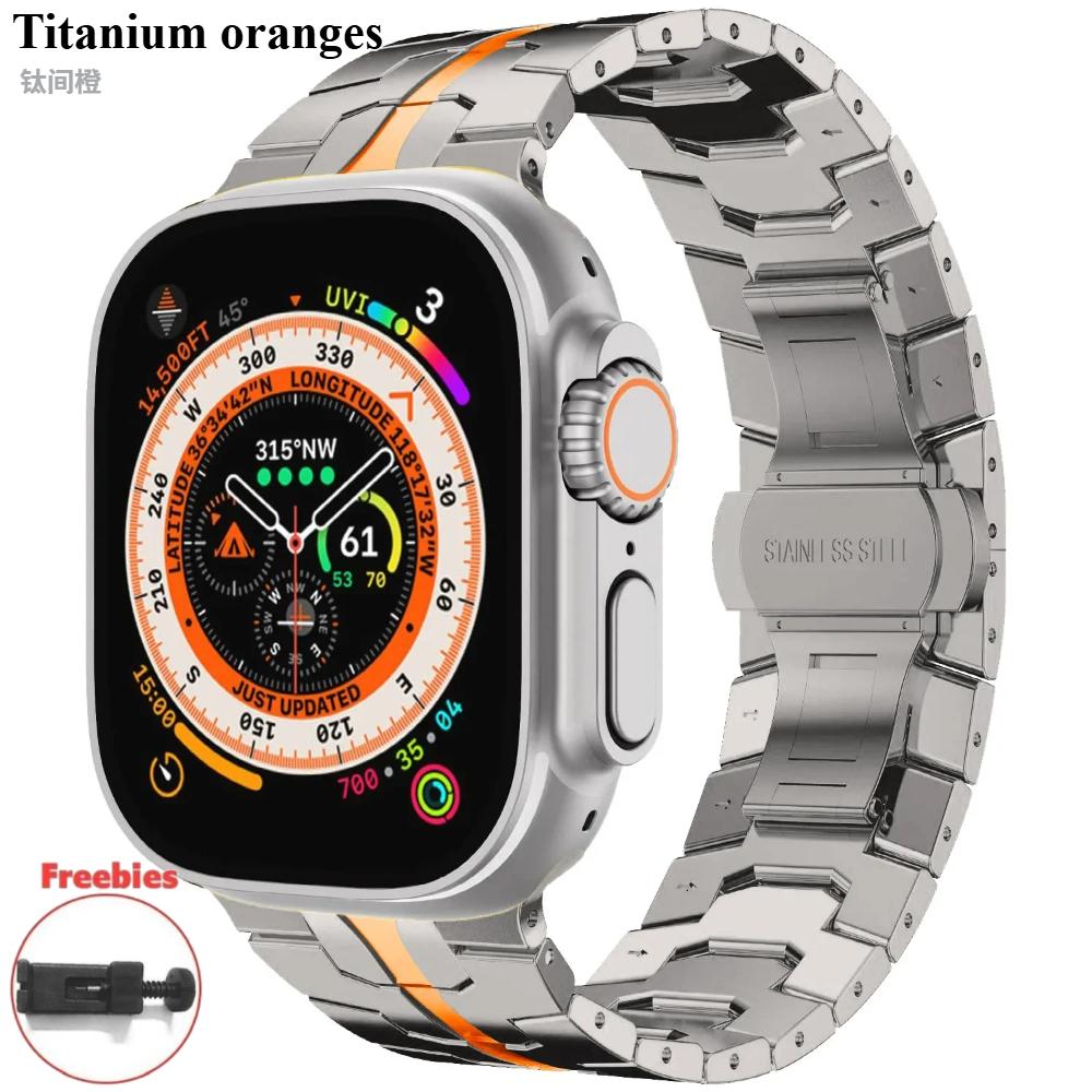Titanium Color Stainless Steel Strap For Apple Watch Ultra 49mm 10 9 8 7 6 5 4 SE Luxury Metal Wristband Belt iWatch 46/42/45/41/44/40mm Correa