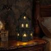 Gothic Home Decor Accessories Lighted Halloween Village House Statue with LED Light, Black Spooky Figurine for Tabletop Holiday Inspired Interior