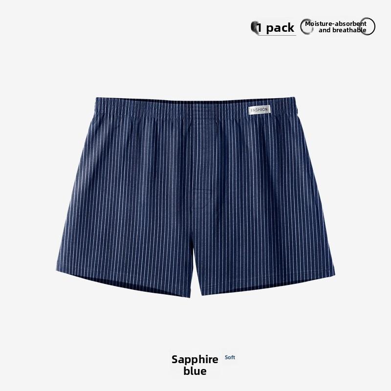 Men s Spring and Summer Fashion New Striped Cotton Loose Boxer Briefs L сапфировый