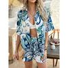 Women Fashion Casual Vacation Printed Short Sleeve Shirt And Shorts Set