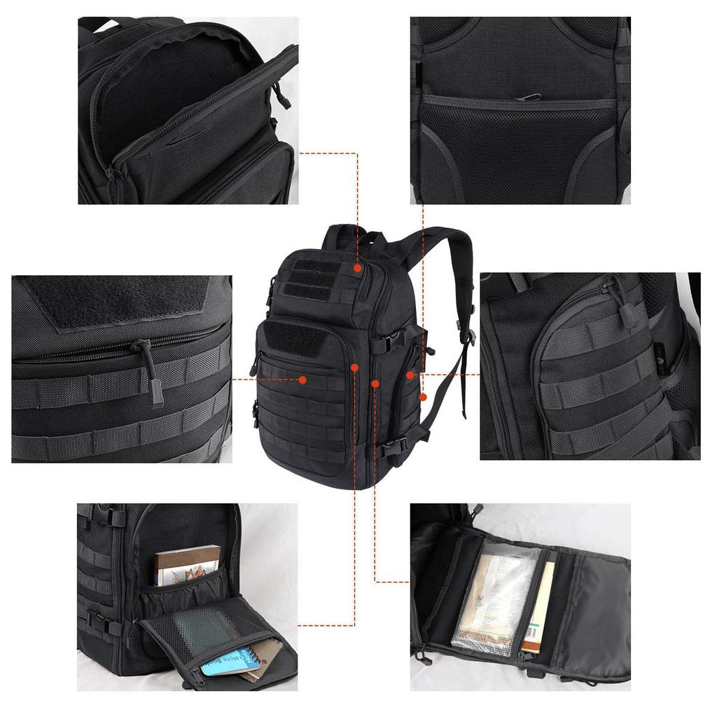 [FOCUHUNTER] 40L Tactical Backpack, Waterproof, Shockproof, MOLLE Compatible, USB Charging Port, Rucksack, Hiking Backpack, Survival Game, Hiking,