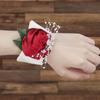 2pcs Pearl Rhinestone Wrist Corsage Diamond Rose Bridal Wrist Flower Wedding Corsage  For Prom