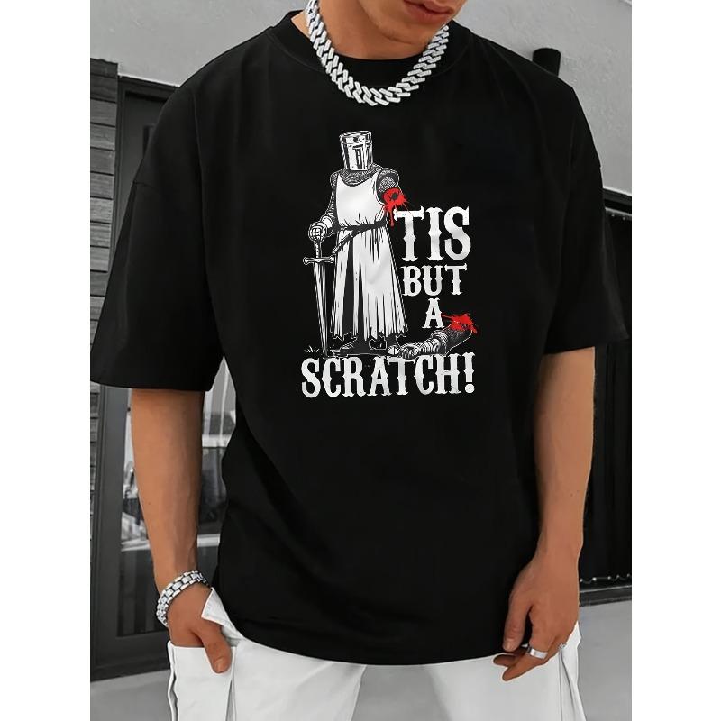 

Men S Sports Fun Pure T-shirt Knight Quote Tis But A Scratch Halloween Costume Party Gift Casual Crewneck Top Is Features A Striking Portrait Print 4XL чорний