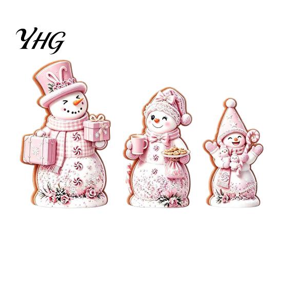 Christmas Gift for Kids 3PCS Snowman Wooden Ornaments, Decorative Cute Festive Figures, Rustic Holiday Ornaments High-definition Printing Crafts Table