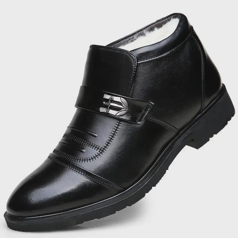 Men's Winter High-Top Leather Boots: Velvet-Lined, Non-Slip, Casual/Formal Style
