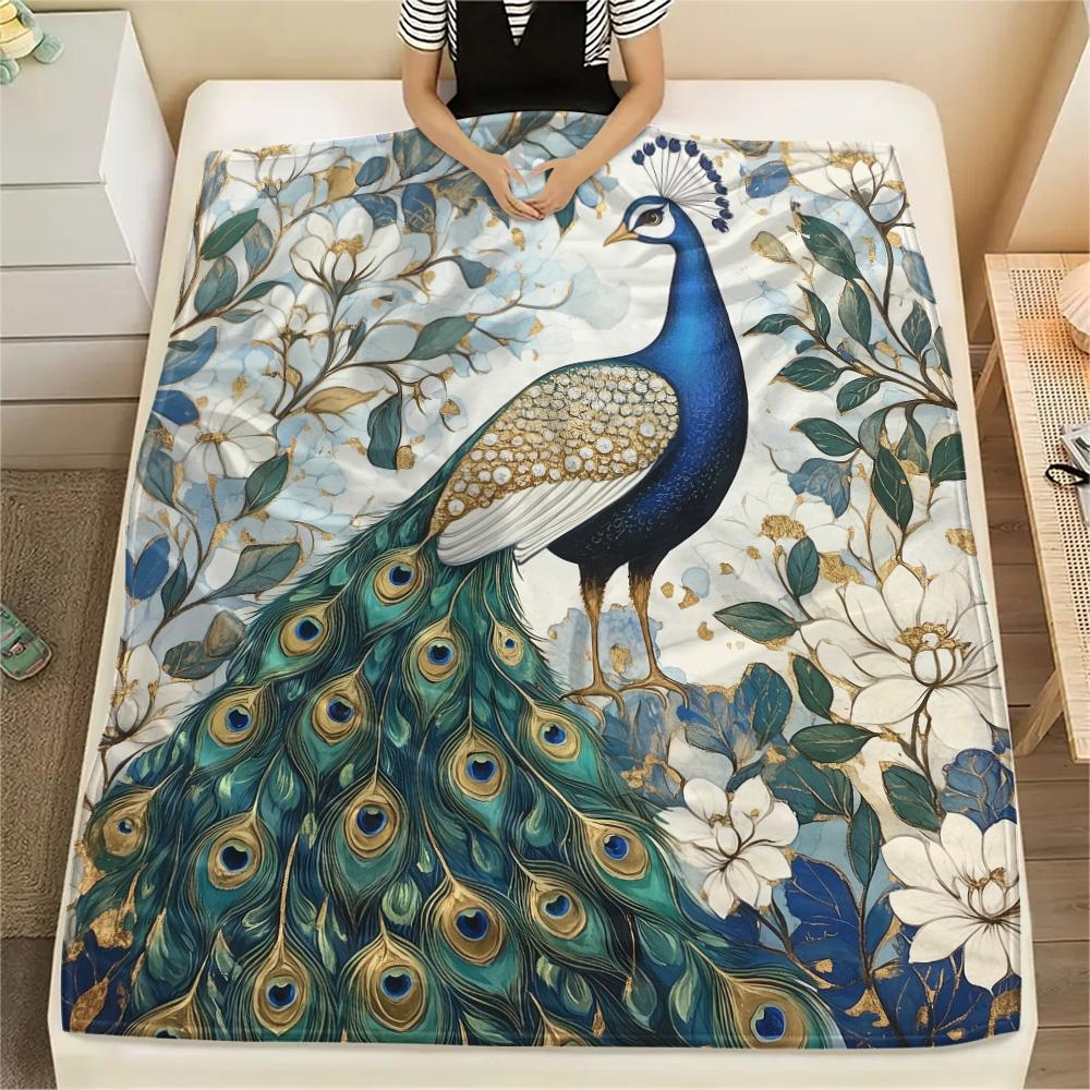 Peacock 2 Print Flannel Blanket, High Quality Comfortable for All Seasons, Home Decor, Warmth and Comfort