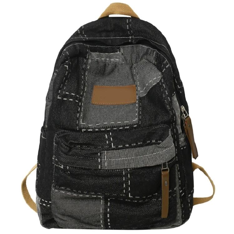 Student School Bag Denims Patched Backpack Girls Aesthetic Backpack Travel Bag Large Capacity Casual Daypacks