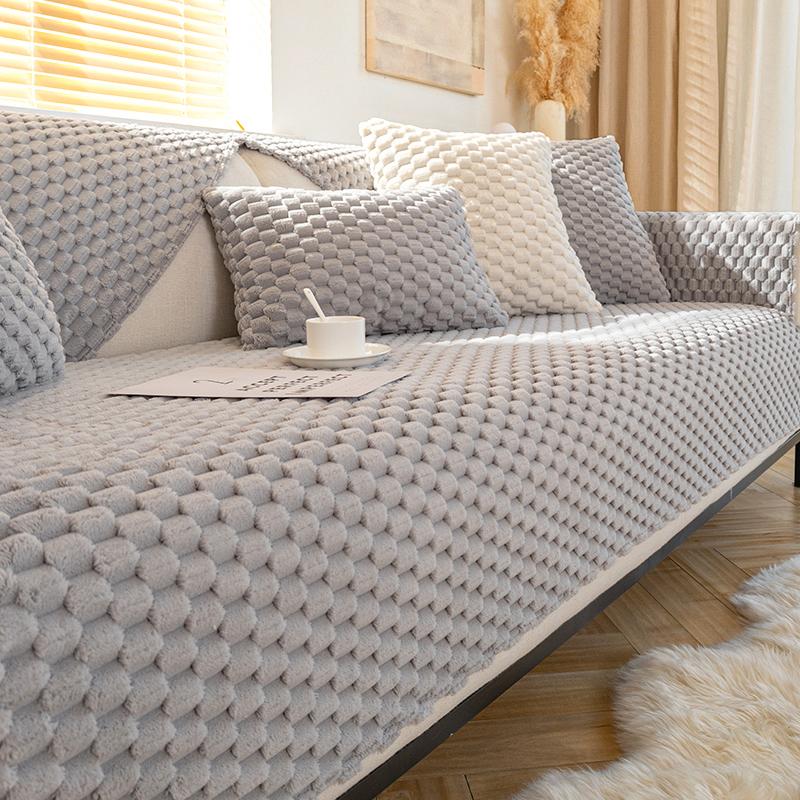Plaid Fluffy Sofa Towel Soft Plush L Shape Sofa Cover Non-Slip Dustproof Combination Couch Cover Sofa Towel for Living Room