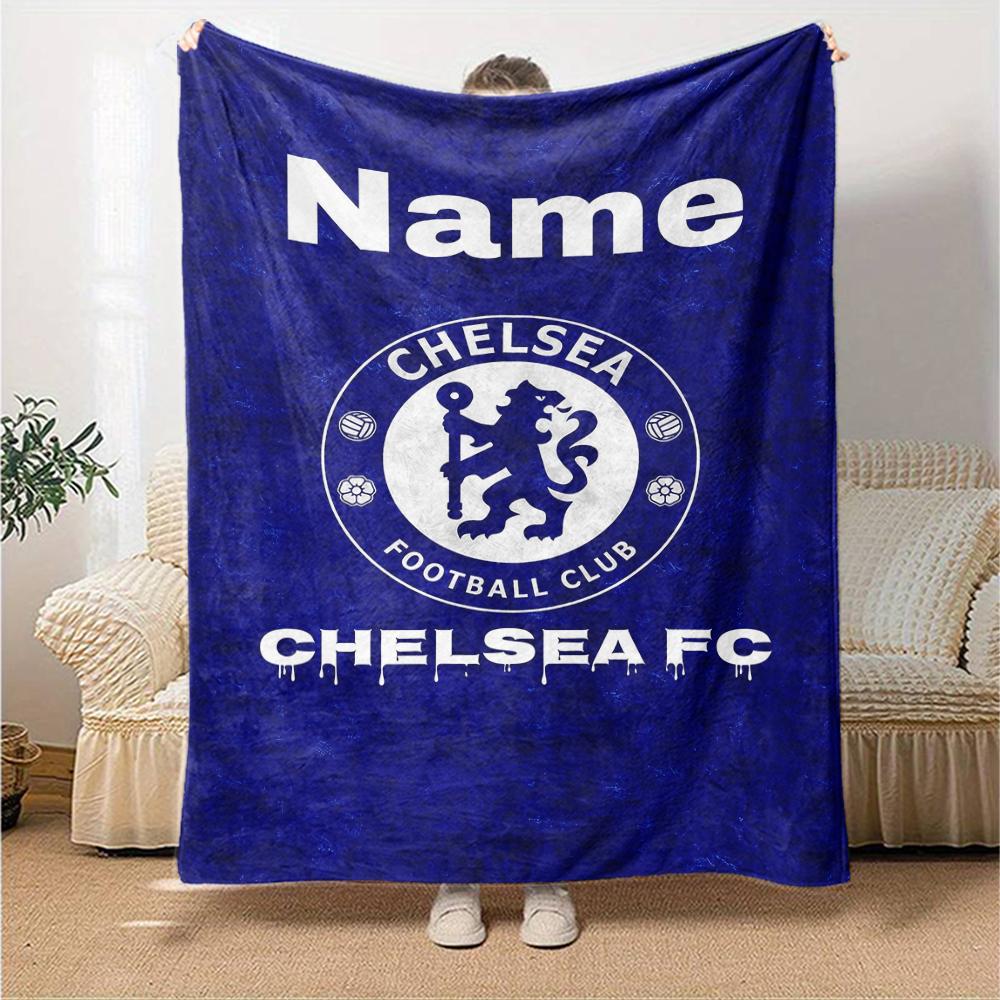 Custom Name Chelsea Football Club Theme Printed Blanket Perfect For Couch Bed Travel Outdoor Use Machine Washable Cozy Durable