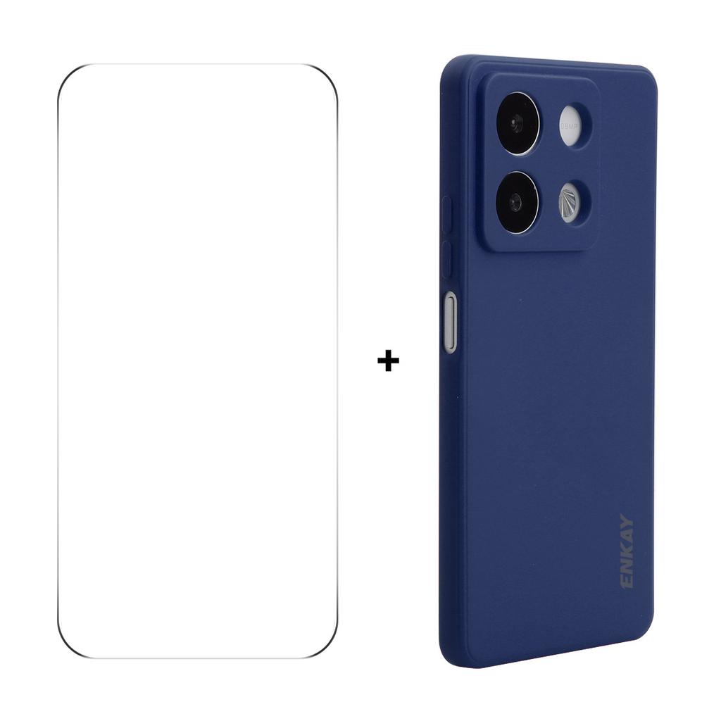 For Xiaomi Redmi Note 13R Pro 5G Silicone Case Straight Edge Phone Cover+9H Glass Protector