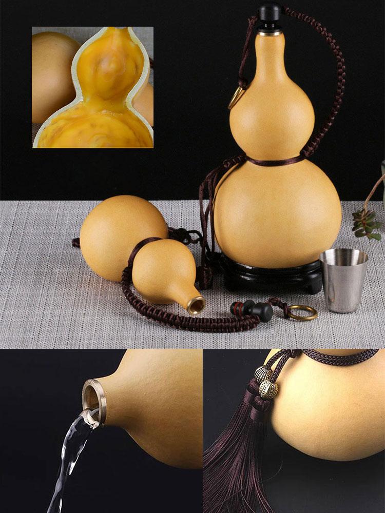 Natural Dried Gourd Water Bottle With Lid Hollow Calabash Table Decor Retro Chinese Pumpkin Drinks Holder Home Decor Ornament