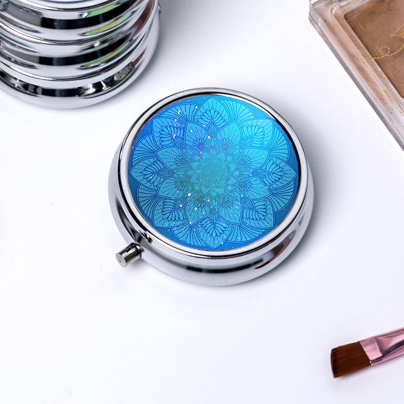 Runder Speicher mit 3 Fächern Einzelnes Fach Metall Kleine Medikamentenbox Schmuckschatulle Faltbar Tragbar Mini-Medikamentenbox