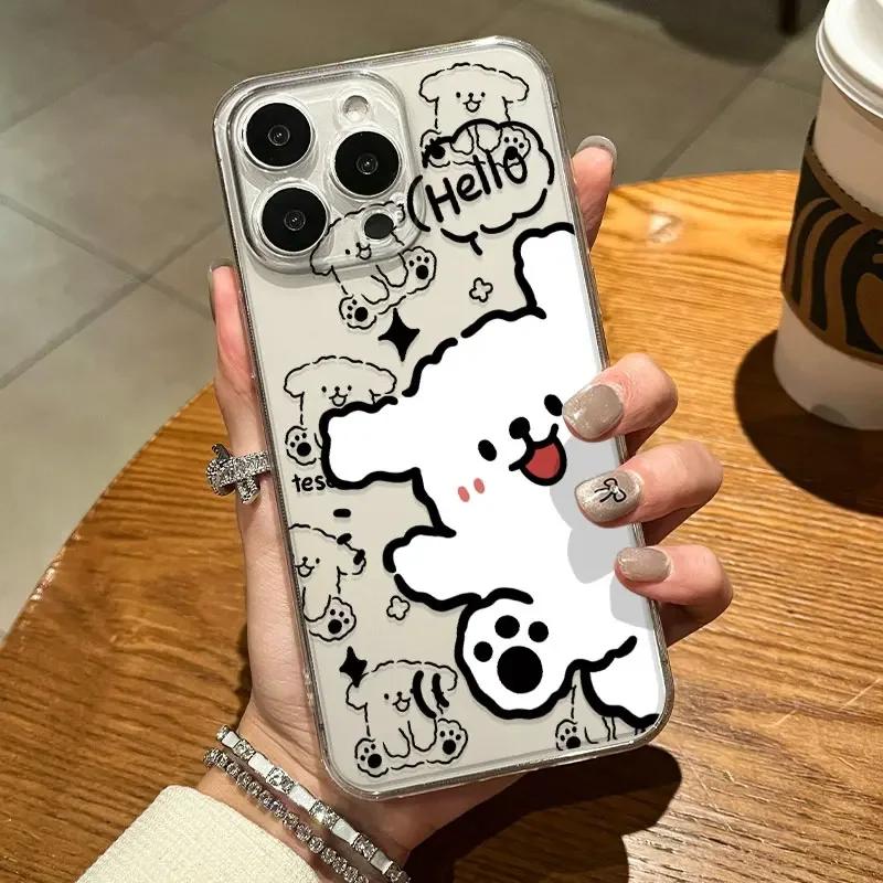 Cute Cartoon Dog Couple with Bouquet Print Phone Case for iPhone 17 16 15 14 13 12 11 16E Series Pro Max Plus
