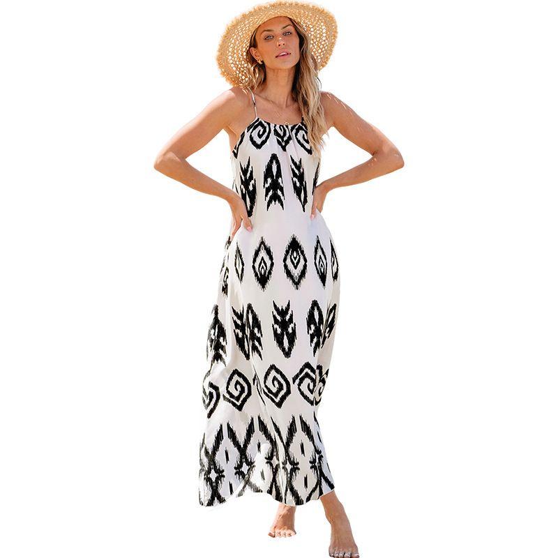 

Spring New Arrival Pullover Suspender Skirt for Women European and American Fashion All-Match Loose Print Long Dress Women LC6119591-P220 S