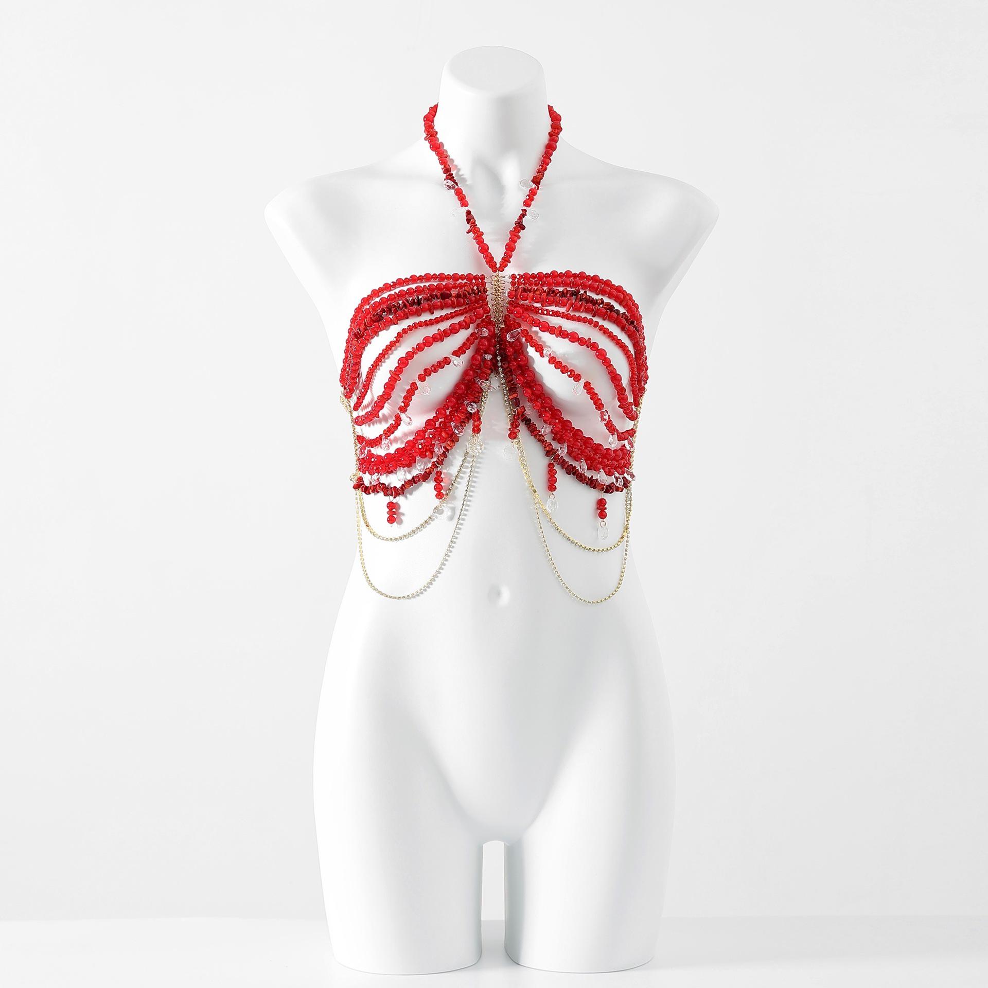 European-American Beaded Halter Bustier: Sexy, Backless Body Chain Vest for Women One size