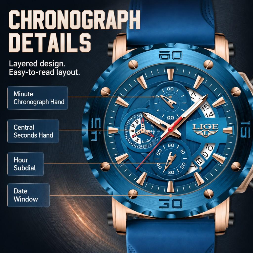 LIGE New Sport Chronograph Mens Watches Top Brand Luxury Full Steel Quartz Clock Waterproof Big Dial Watch Men Montre Homme