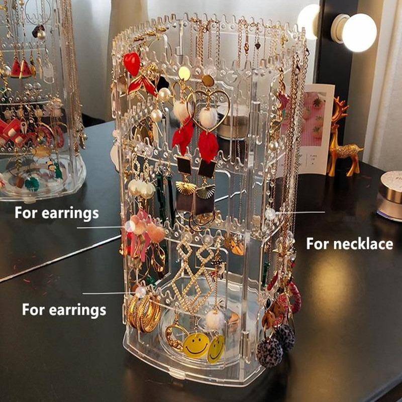 Earrings Jewelry Box Display Frame Rotating Large-capacity Multi-layer Transparent Axle Hanging Earrings Necklace Shelf.
