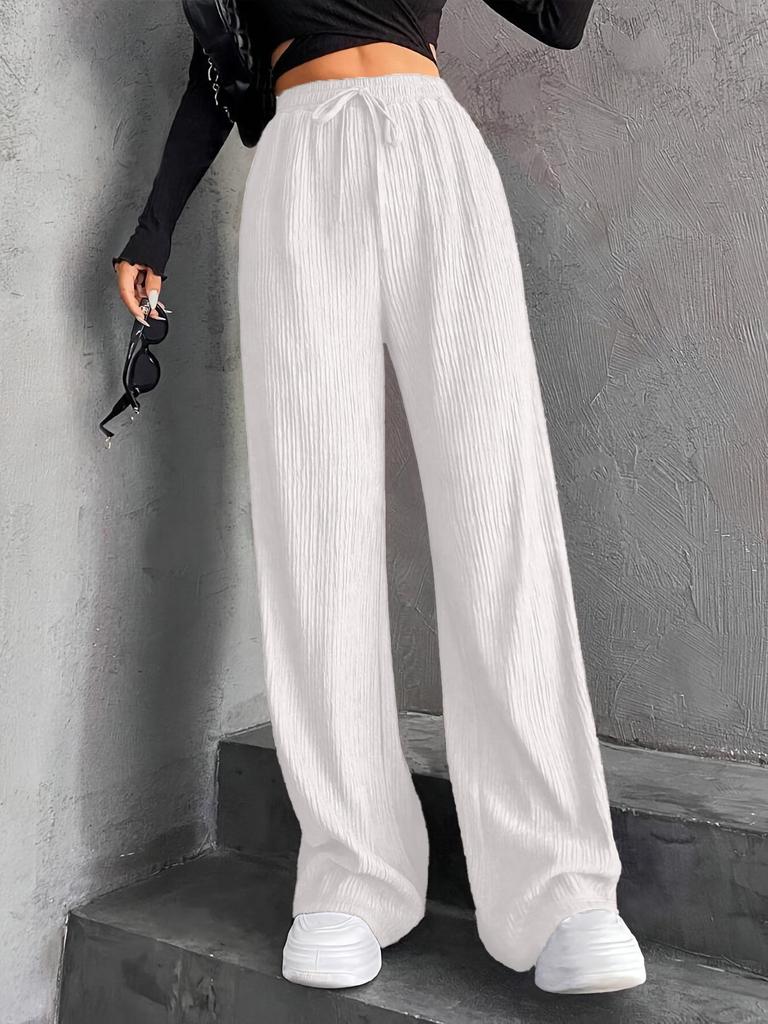 2026 Autumn/Winter Women's Solid Color Wide-Leg Pants: High Waist Drawstring with Elastic Waist for Casual Wear
