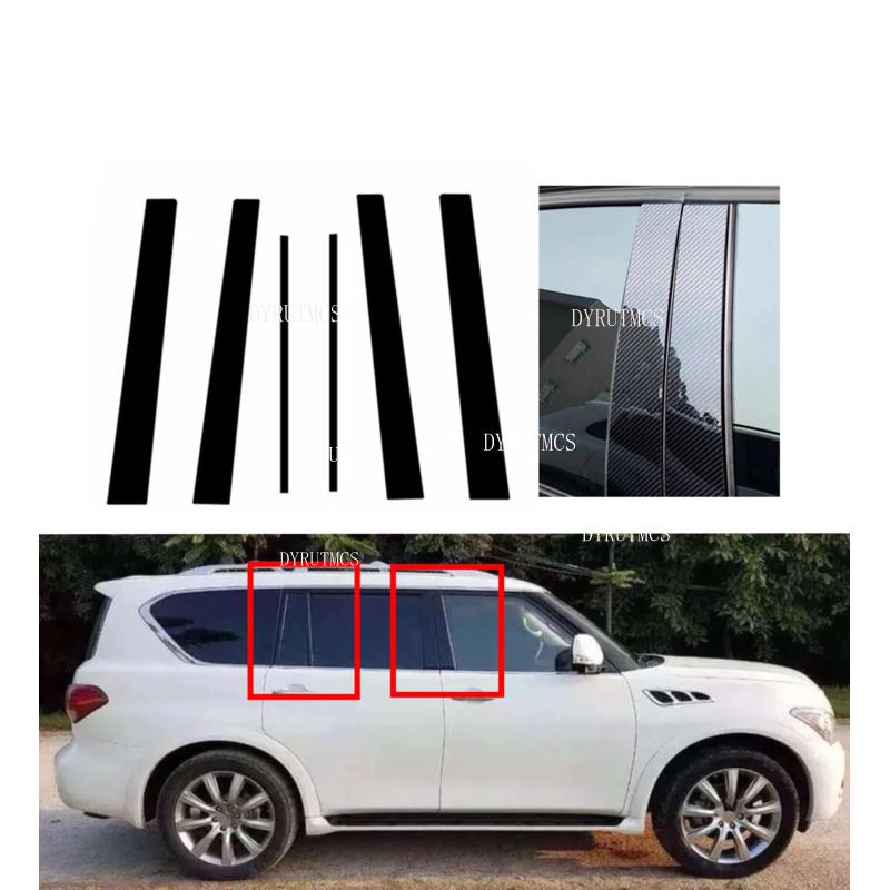 Glossy Black Pillar Posts Fit For Infiniti QX56 QX80 2004-2011 2012 2013 Car Door Window Decal Sticker Accessories Cover Trim