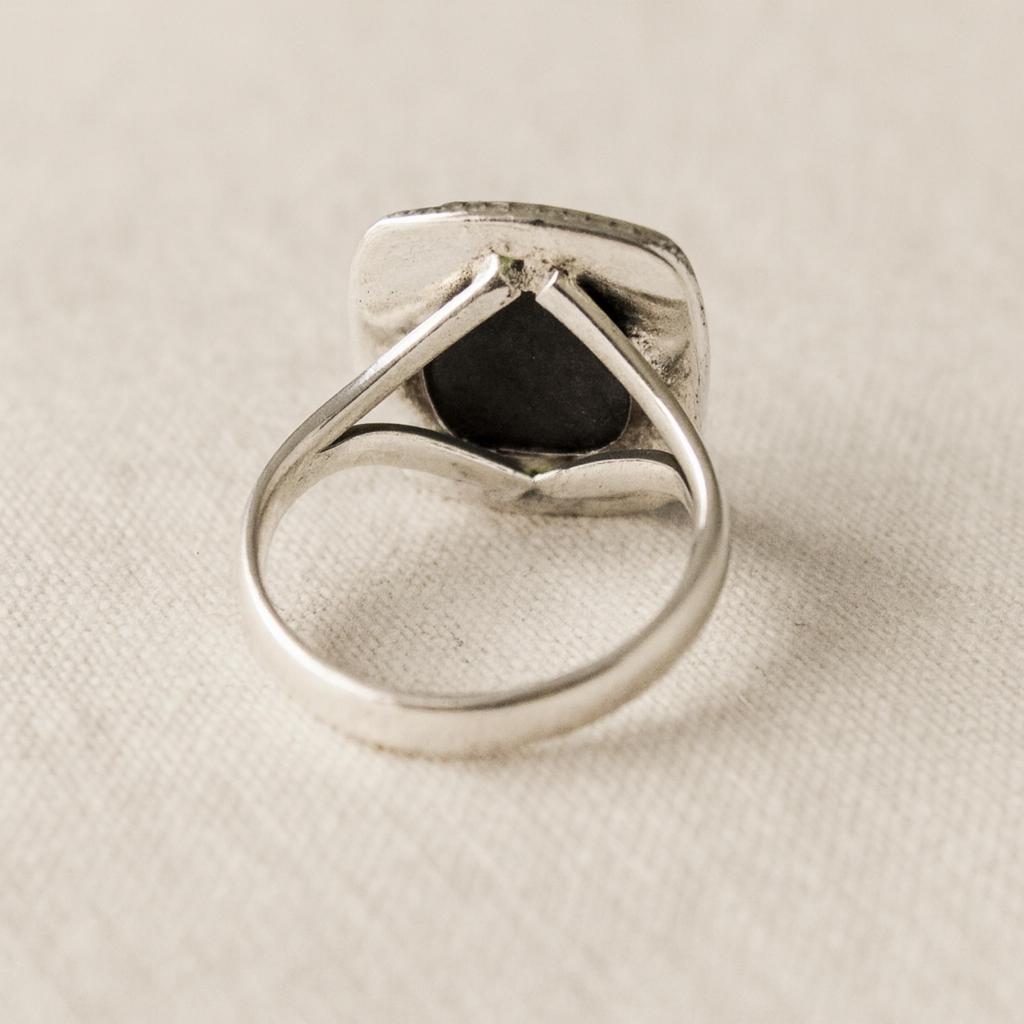 Abalone Shell 925 Sterling Silver Ring, Cushion Cut Stone, Rope Bezel, Vintage Style Boho Statement Ring, Ocean Beach Jewelry