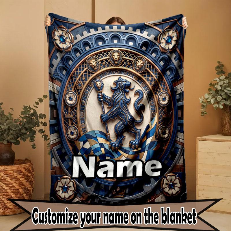 Custom Name Personalized Chelsea Football Club Print Blanket, Home Decor, Bedroom, Sofa, Camping, Couch, Gifts for Birthday Christmas