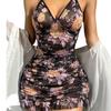 INS style, floral print suspender skirt, erotic pure desire style, luxurious temptation backless dress