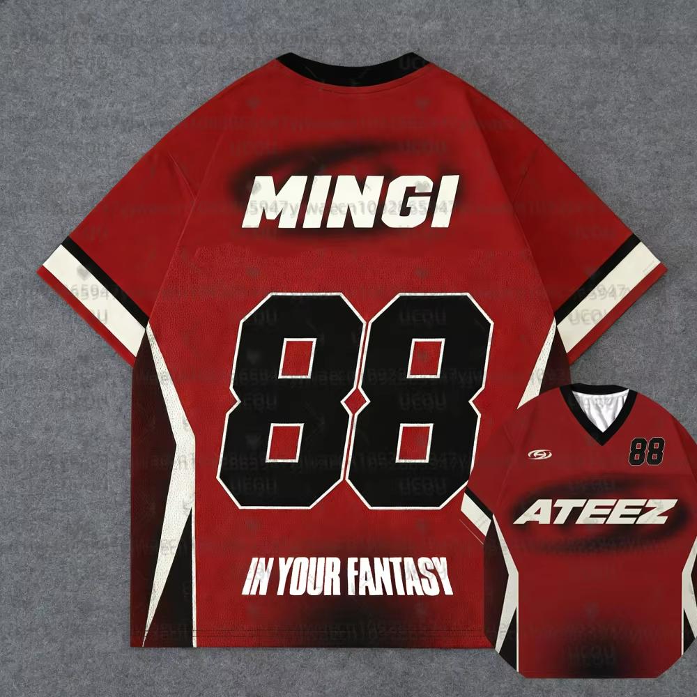 Summer Men's Women's Short Sleeve Casual Round Neck T-shirt Tops Tee ATEEZ Kpop Album In Your Fantasy Tour Football Jersey